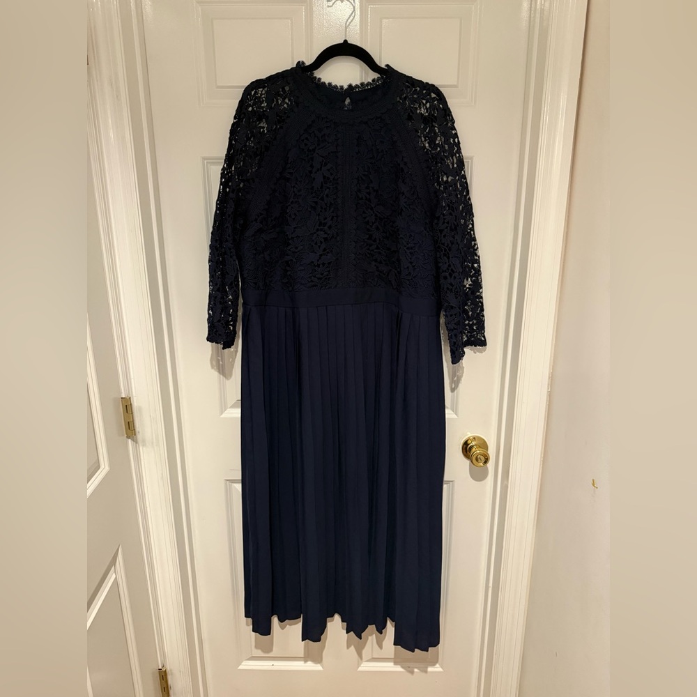 ASOS Long Sleeve Navy Lace Dress, Size 18
